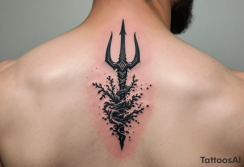 trident half way under water tattoo idea