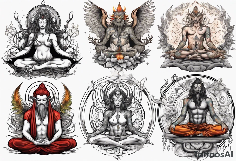 Mythical creatures with meditating tattoo idea