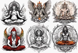 Mythical creatures with meditating tattoo idea
