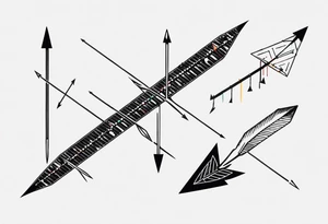three basic parallel arrows. the first arrow broken near the flight. the second middle arrow in tact. the third arrow broken near the head. including the morse code for JAK in the design. tattoo idea