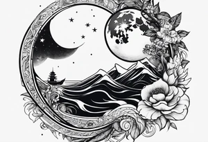 Diligent of two people on water with moon tattoo idea