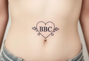 text reading "BBC" across a womb tattoo surrounded by hearts tattoo idea