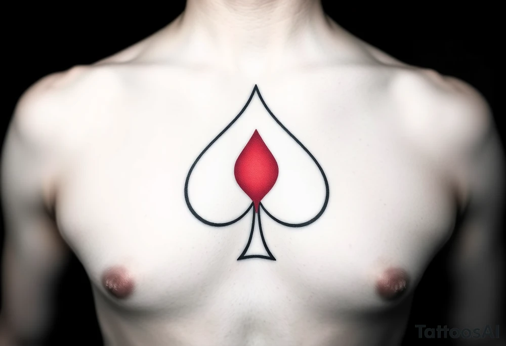 Cover up red spade outlines in black on woman's chest tattoo idea