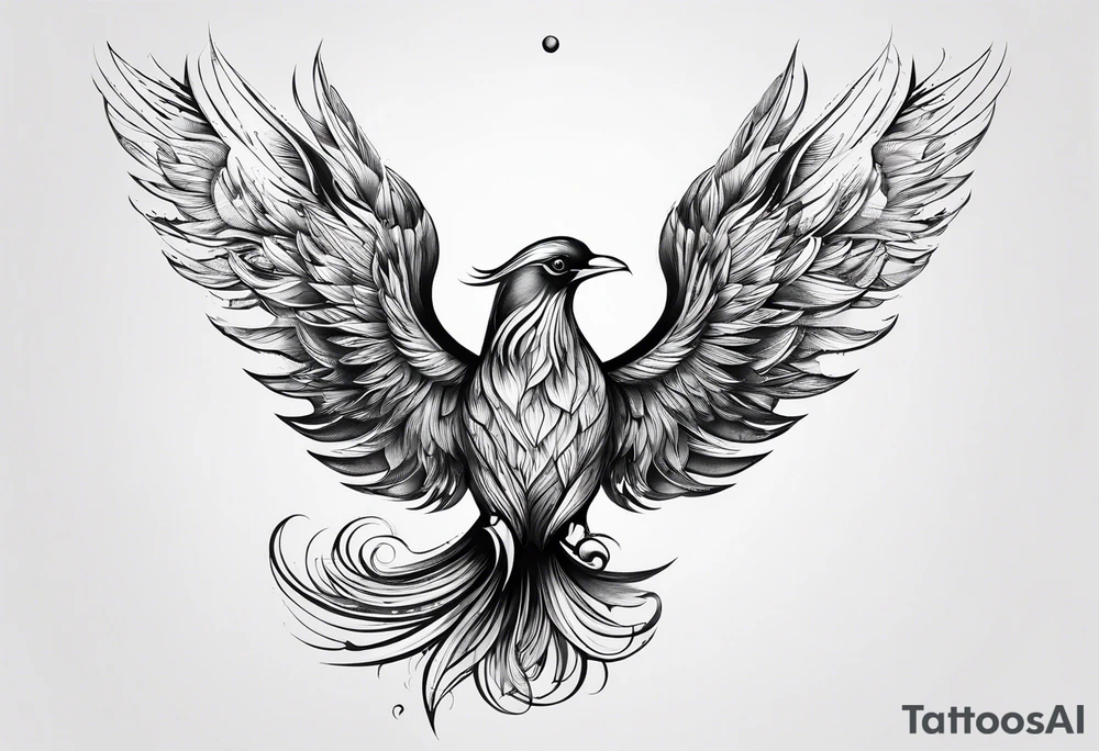 petit voilier et phoenix  minimaliste. trait de crayon. tattoo idea