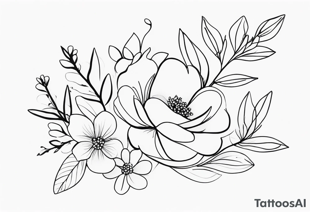 Design a minimalist tattoo featuring a combination of small flowers and leaves, arranged in a graceful, flowing pattern tattoo idea