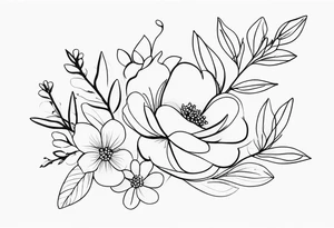 Design a minimalist tattoo featuring a combination of small flowers and leaves, arranged in a graceful, flowing pattern tattoo idea