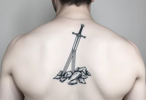 realistic sword in the ground on left arm tattoo idea