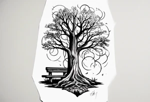 Tattoo about a tree next to a log bench tattoo idea