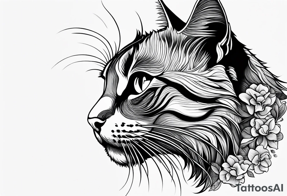 left side profile of a cat face tattoo idea