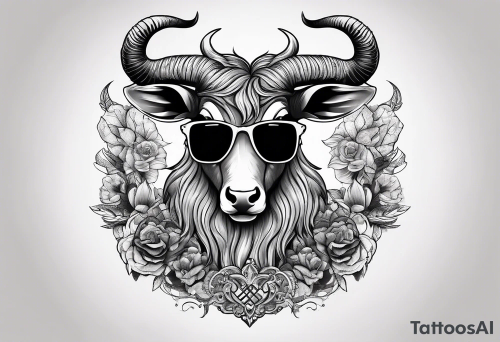 capricorn with sunglasses and gun tattoo idea