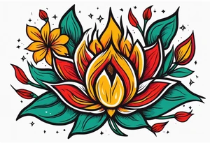 tongue of fire
old school vintage simple traditional design with vintage flowers surrounding
bold color simple tattoo idea