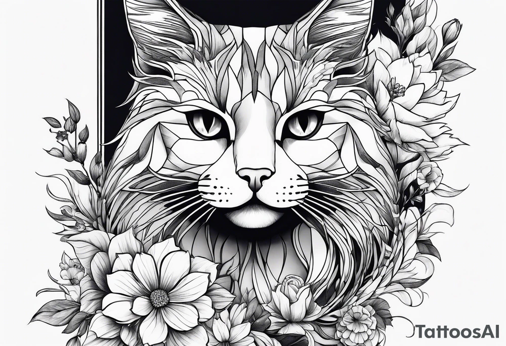 Make me a cat with fine features with flowers around it tattoo idea Make me a cat with fine features with flowers around it tattoo idea