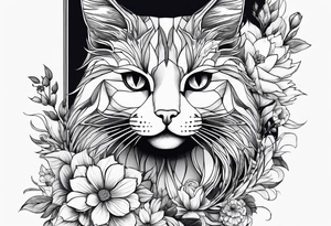 Make me a cat with fine features with flowers around it tattoo idea