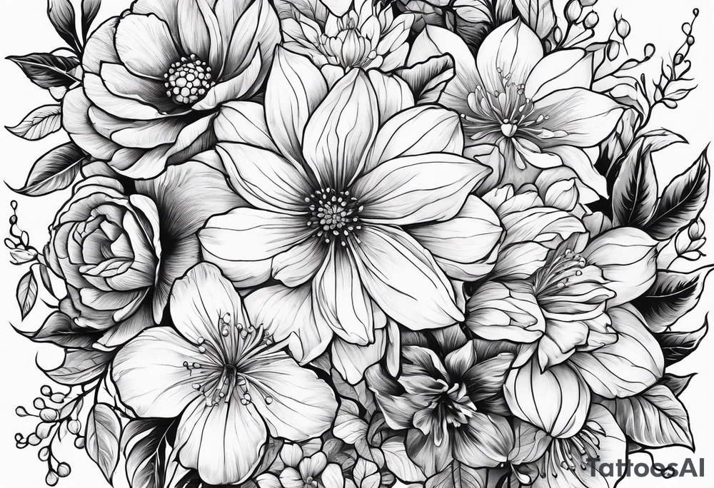 March, April June November December birth flowers tattoo idea