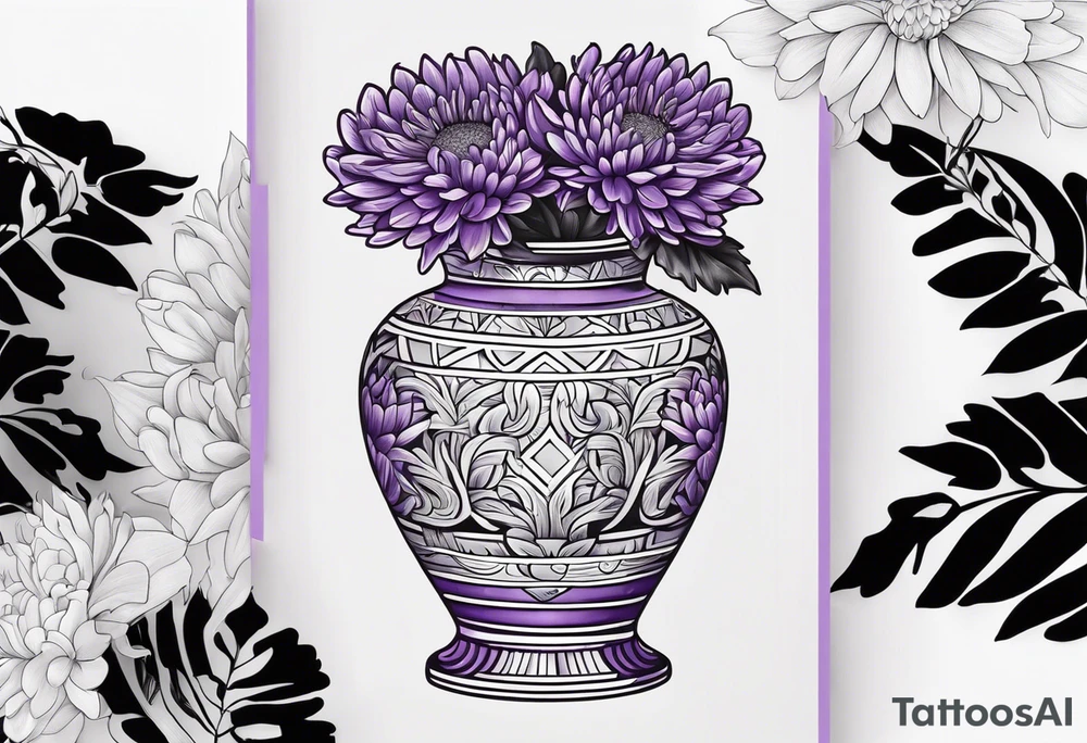 Un vase Grec avec 2 fleurs nénuphars, 1 fleur CHRYSANTHEMUm, et une violet tattoo idea