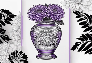 Un vase Grec avec 2 fleurs nénuphars, 1 fleur CHRYSANTHEMUm, et une violet tattoo idea