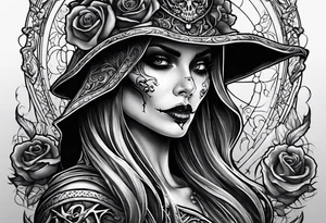lady skeleton grim reaper devil tattoo idea