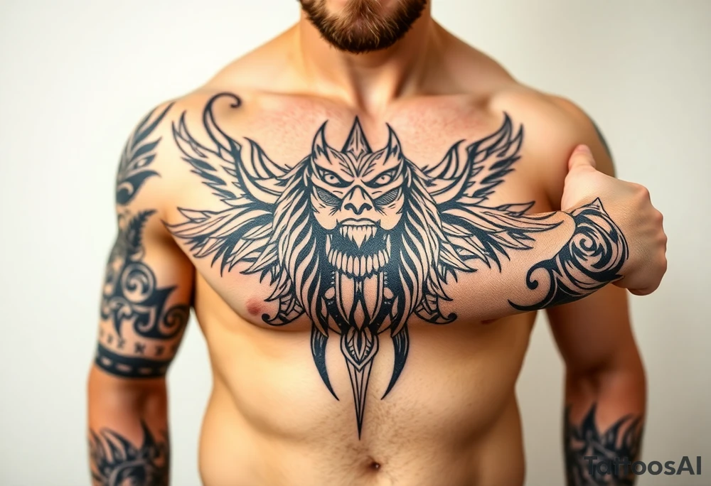 Bray Wyatt the Fiend center piece with tribal surrounding covering up old tattoo tattoo idea