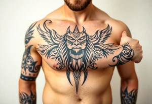 Bray Wyatt the Fiend center piece with tribal surrounding covering up old tattoo tattoo idea