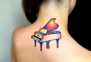 Colorful galaxy grand piano tattoo idea