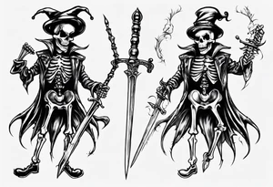 Skeleton court Jester clothed with sword tattoo idea
