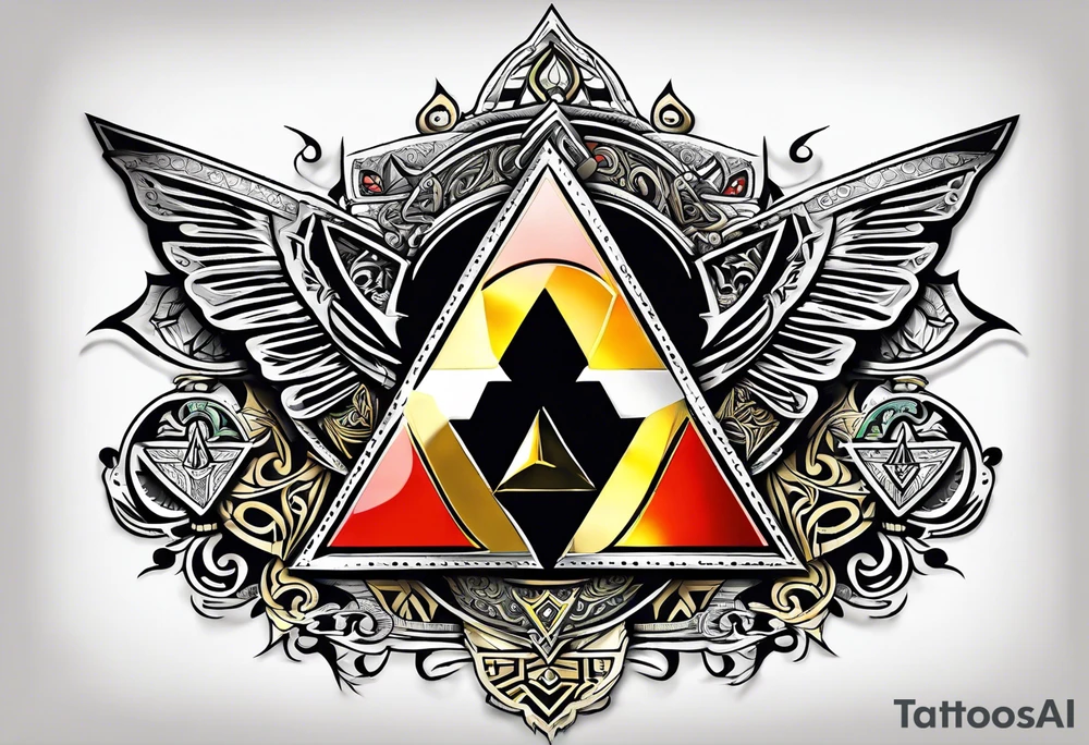 Triforce from the Zelda series add the word courage strength and wisdom tattoo idea