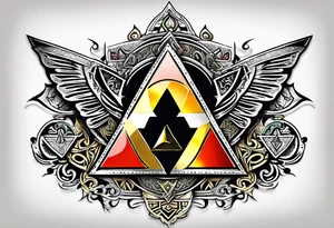 Triforce from the Zelda series add the word courage strength and wisdom tattoo idea