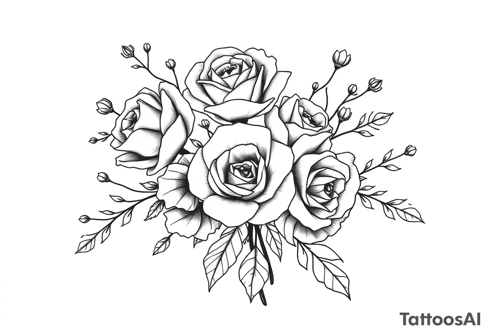 vintage bouquet of wild roses and meadow flowers with morning dew tattoo idea