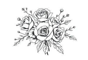vintage bouquet of wild roses and meadow flowers with morning dew tattoo idea