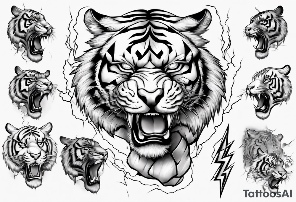 Tiger with lightning for a forearm sleeve tattoo idea