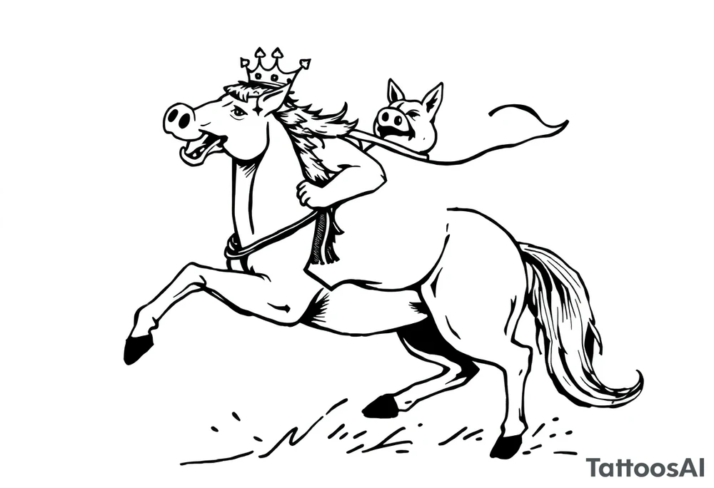 king fat pig in a battle with a horse tattoo idea