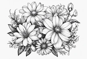 Honeysuckle,3 daisys,cosmos,and snowdrop tattoo idea
