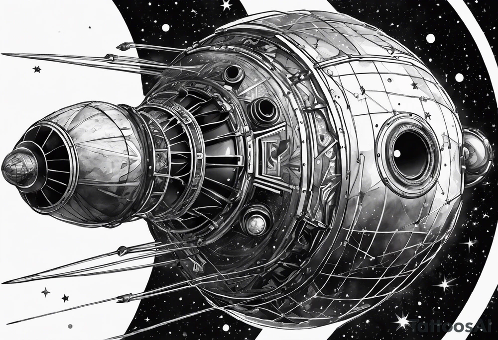 deep space Sputnik with fade around edges tattoo idea