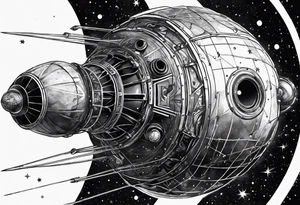 deep space Sputnik with fade around edges tattoo idea