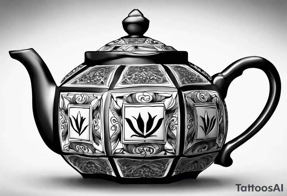 Teapot with 3-d cube tattoo idea
