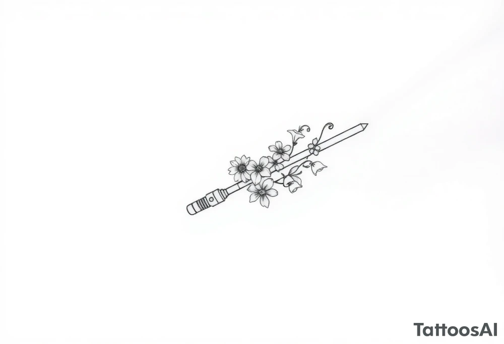 Star Wars Lightsabre with daisies, morning glory, and lily of the valley in it tattoo idea