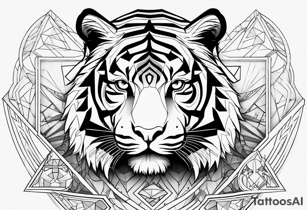 Tiger silhouette with sacred geometry and shapes tattoo idea Tiger silhouette with sacred geometry and shapes tattoo idea