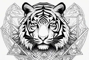 Tiger silhouette with sacred geometry and shapes tattoo idea