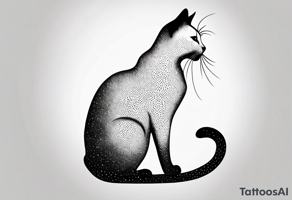 Design a simple outline tattoo of a cat stretching, embodying grace and flexibility, perfect for a subtle yet expressive design tattoo idea