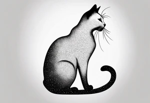 Design a simple outline tattoo of a cat stretching, embodying grace and flexibility, perfect for a subtle yet expressive design tattoo idea