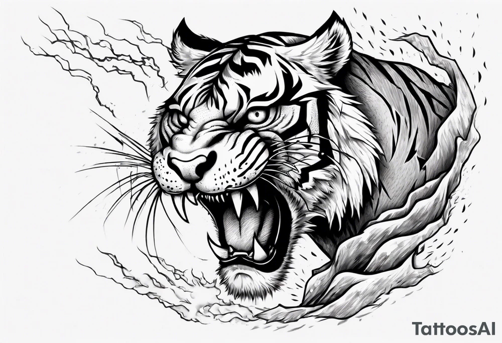 mythical ferocious tiger with lightning around it. The tattoo is for a forearm sleeve tattoo idea