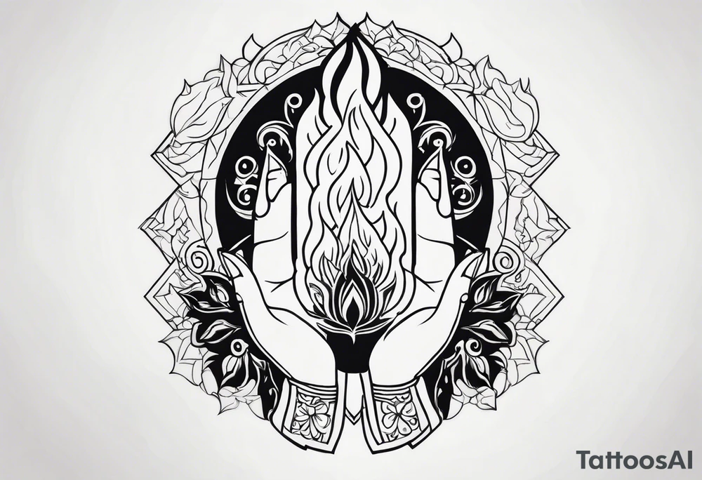 A hand holding fire tattoo idea