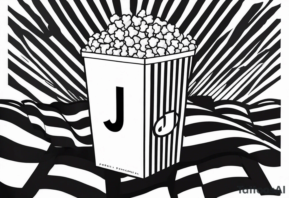 Popcorn box with vertical stripes, letter J on box tattoo idea