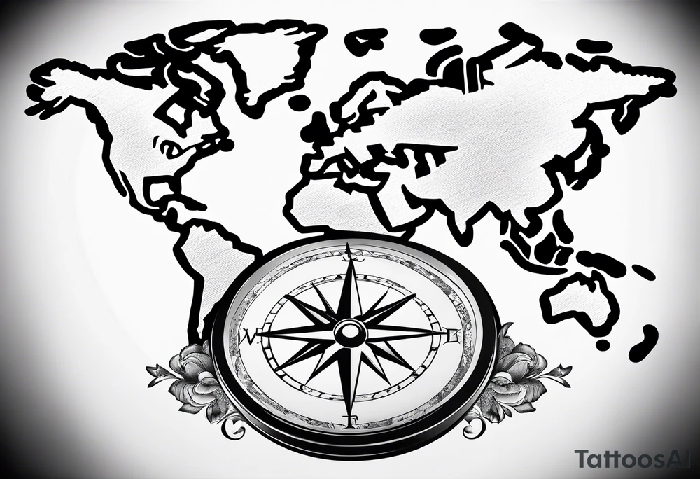 world map with a compass for a full arm tattoo idea