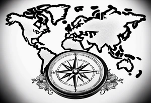 world map with a compass for a full arm tattoo idea