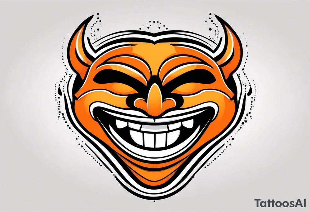 Laughing mask that is orange and black simplistic tattoo idea