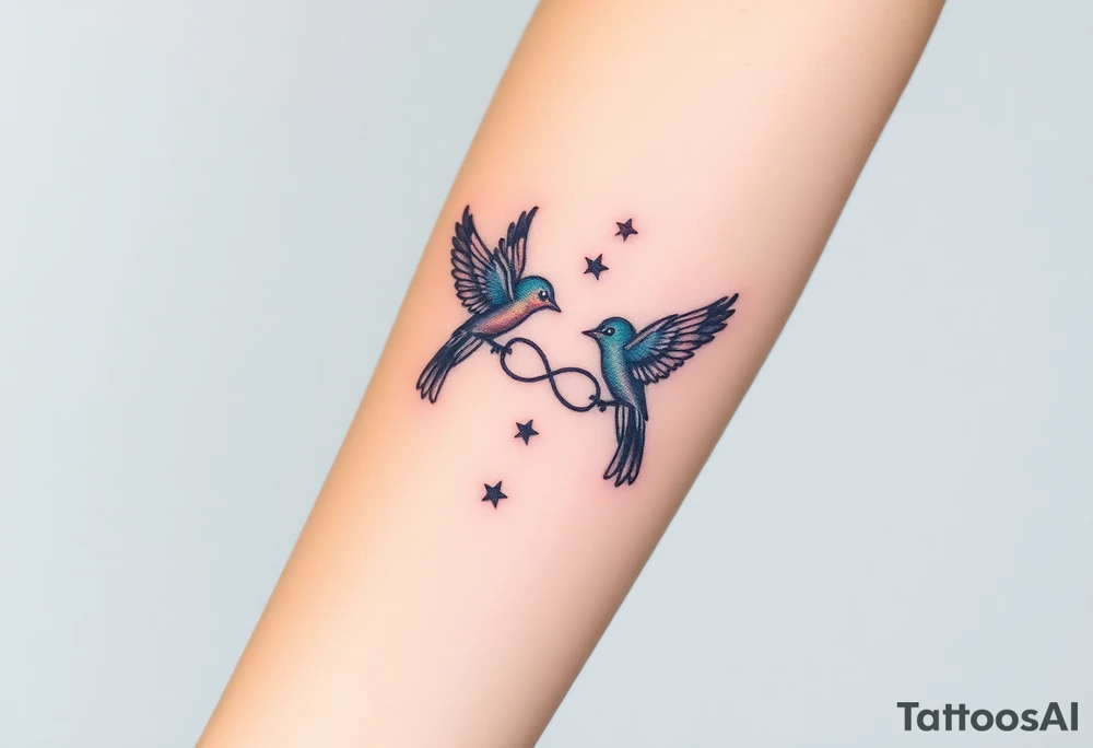 birds, stars and infinity theme tattoo idea