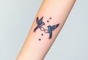 birds, stars and infinity theme tattoo idea