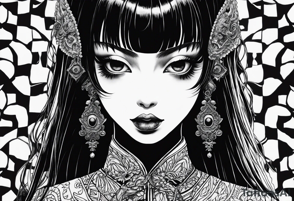 Tomie by Junji Ito half of face is beautiful another face is monstrous tattoo idea