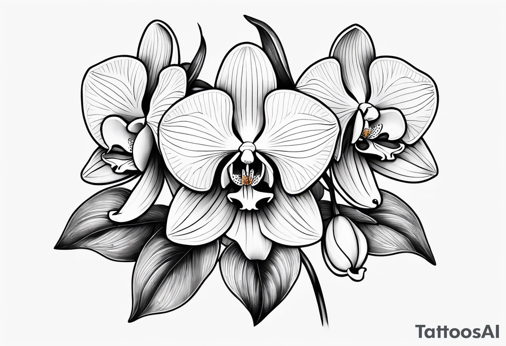 vertical minimal design with 
orchids tattoo idea